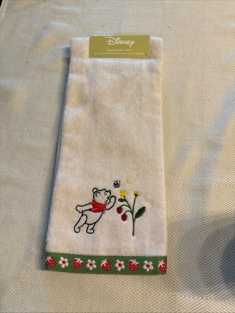 Disney White Winnie the Pooh Embroidered Bib with Green & Red Trim